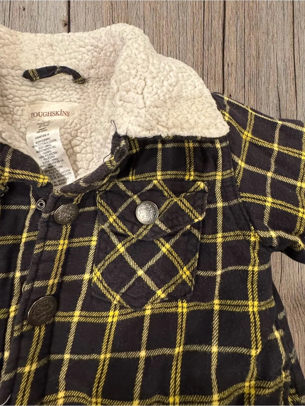 Toughskins Black & Yellow Plaid Sherpa-Lined Button-Front Shirt Jacket Size SC4